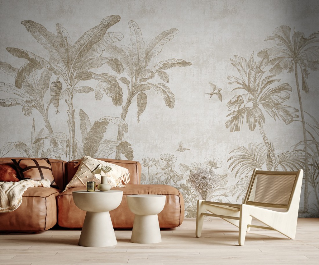 Papel Tapiz Paisaje de Jungla Antigua Monocromático Café